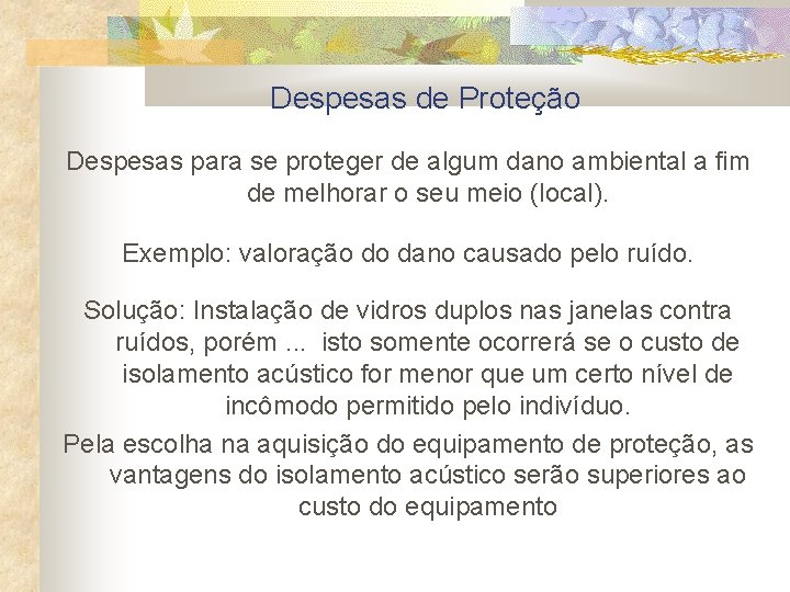 Despesas de Proteção Despesas para se proteger de algum dano ambiental a fim de