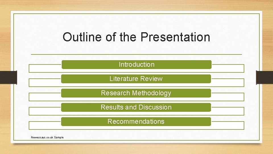 Outline of the Presentation Introduction Literature Review Research Methodology Results and Discussion Recommendations Newessays.