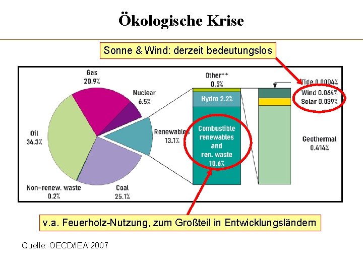 Ökologische Krise Sonne & Wind: derzeit bedeutungslos v. a. Feuerholz-Nutzung, zum Großteil in Entwicklungsländern