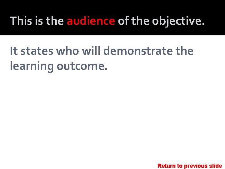 This is the audience of the objective. It states who will demonstrate the learning