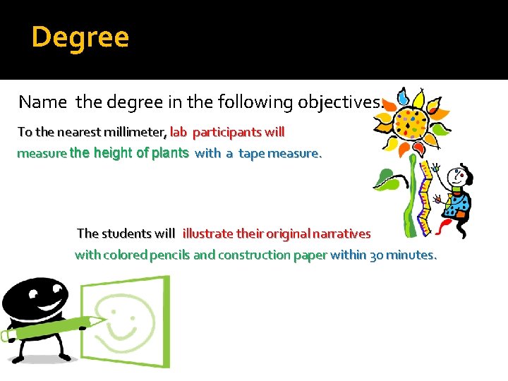Degree Name the degree in the following objectives. To the nearest millimeter, lab participants