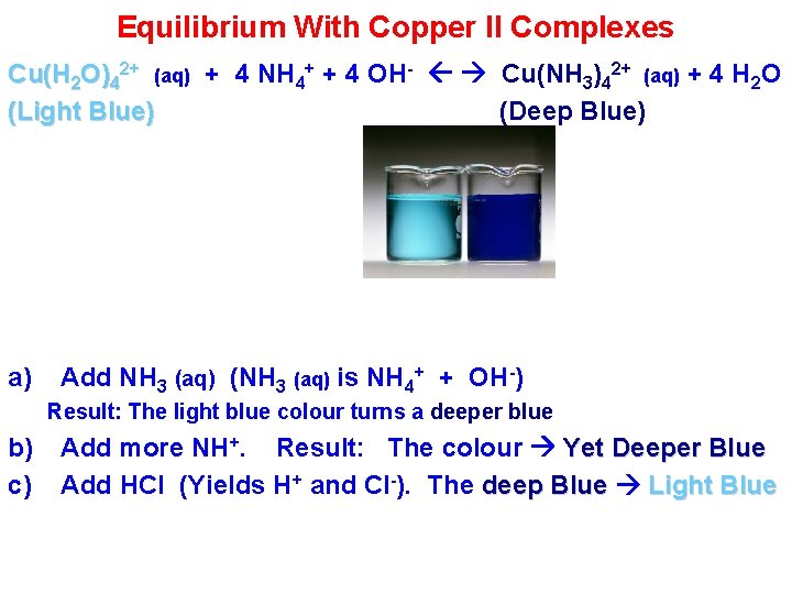 Equilibrium With Copper II Complexes Cu(H 2 O)42+ (aq) + 4 NH 4+ +