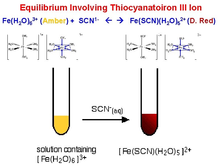 Equilibrium Involving Thiocyanatoiron III Ion Fe(H 2 O)63+ (Amber) Amber + SCN 1 -