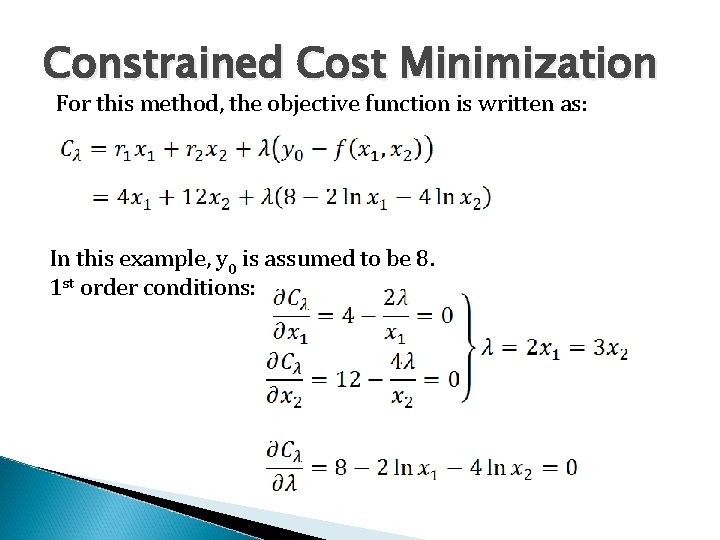 Constrained Cost Minimization For this method, the objective function is written as: In this