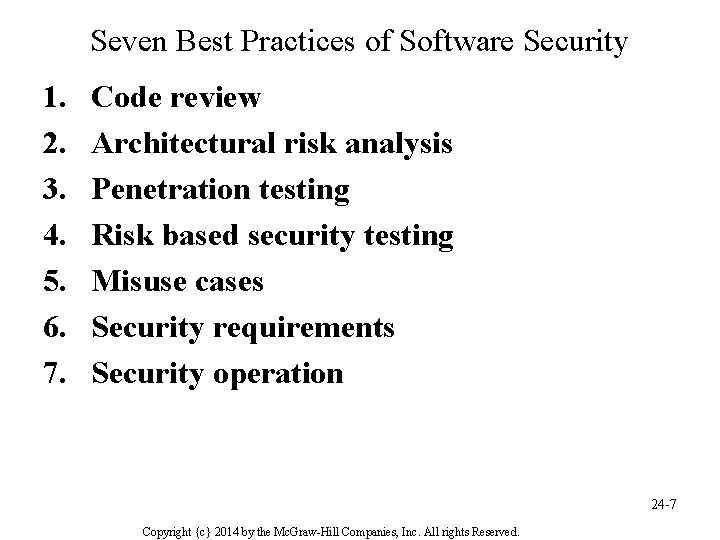 Seven Best Practices of Software Security 1. 2. 3. 4. 5. 6. 7. Code