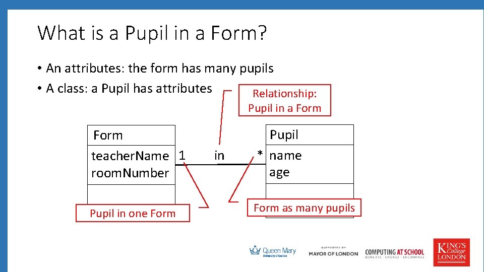 What is a Pupil in a Form? • An attributes: the form has many
