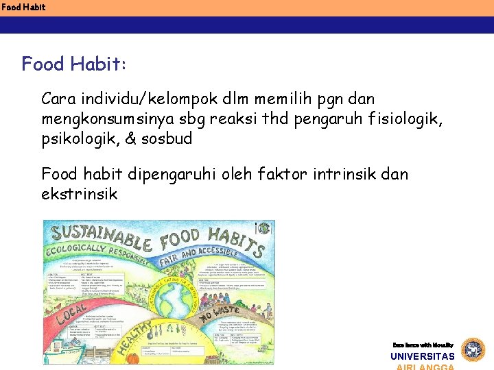 Food Habit: Cara individu/kelompok dlm memilih pgn dan mengkonsumsinya sbg reaksi thd pengaruh fisiologik,