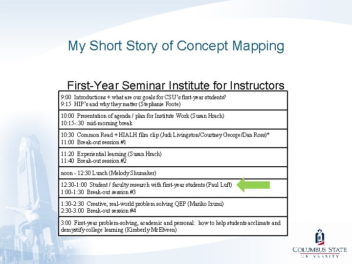 My Short Story of Concept Mapping First-Year Seminar Institute for Instructors 9: 00 Introductions