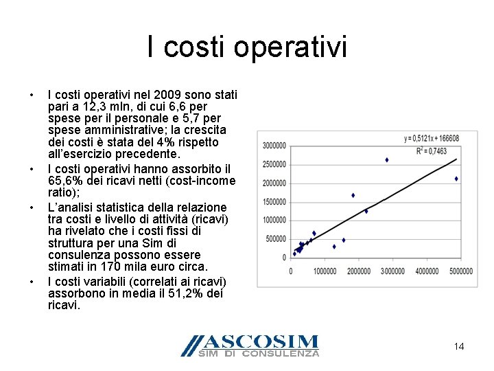I costi operativi • • I costi operativi nel 2009 sono stati pari a