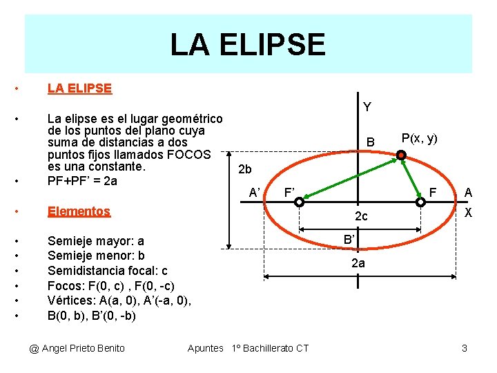 LA ELIPSE • • LA ELIPSE • La elipse es el lugar geométrico de