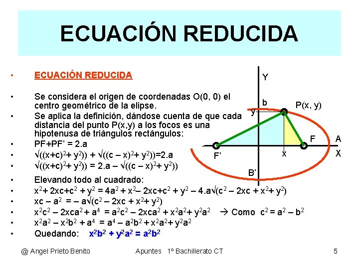 ECUACIÓN REDUCIDA • ECUACIÓN REDUCIDA • Se considera el origen de coordenadas O(0, 0)