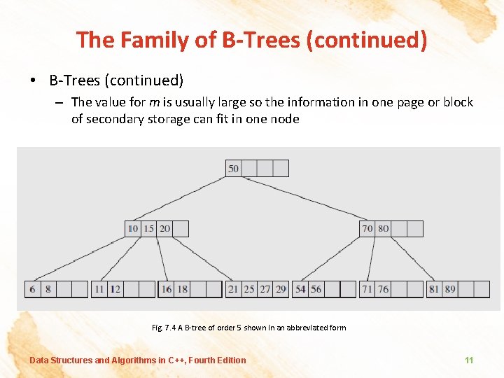 The Family of B-Trees (continued) • B-Trees (continued) – The value for m is