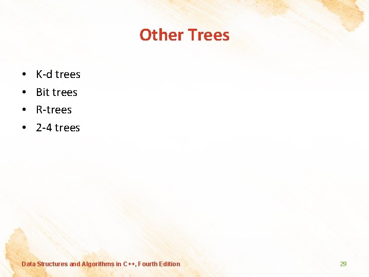 Other Trees • • K-d trees Bit trees R-trees 2 -4 trees Data Structures