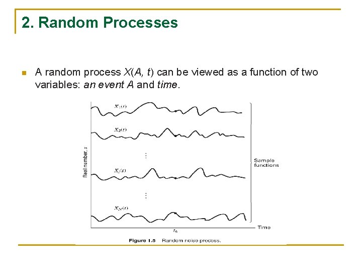 2. Random Processes n A random process X(A, t) can be viewed as a