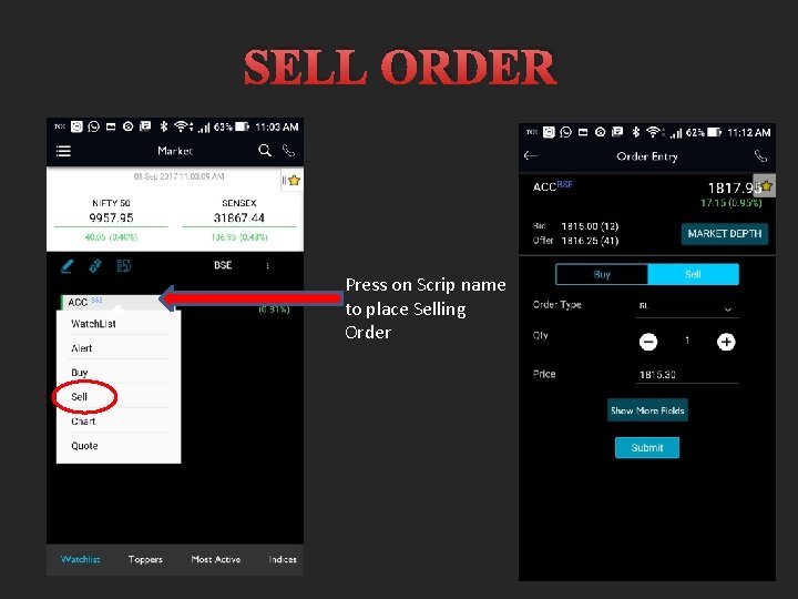 SELL ORDER Press on Scrip name to place Selling Order 