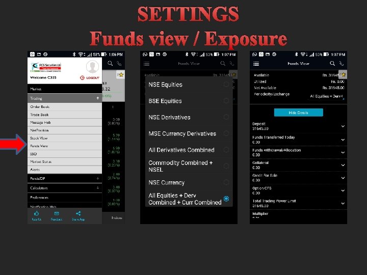 SETTINGS Funds view / Exposure 