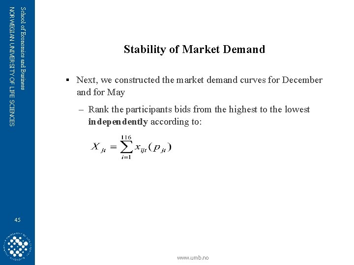 School of Economics and Business NORWEGIAN UNIVERSITY OF LIFE SCIENCES Stability of Market Demand
