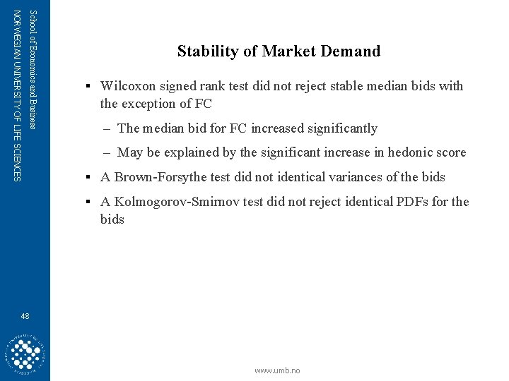 School of Economics and Business NORWEGIAN UNIVERSITY OF LIFE SCIENCES Stability of Market Demand