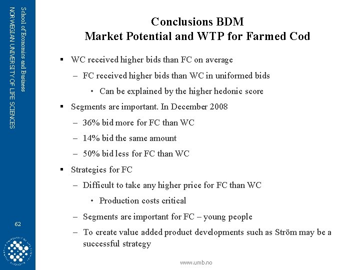 School of Economics and Business NORWEGIAN UNIVERSITY OF LIFE SCIENCES Conclusions BDM Market Potential