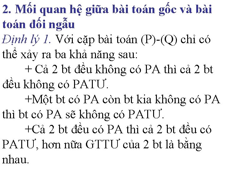 2. Mối quan hệ giữa bài toán gốc và bài toán đối ngẫu Định