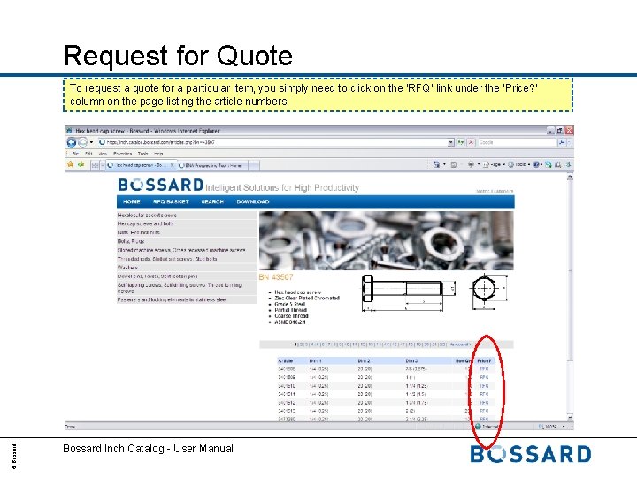 Request for Quote © Bossard To request a quote for a particular item, you