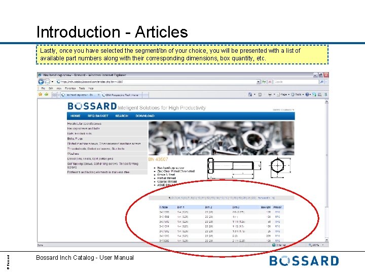 Introduction - Articles © Bossard Lastly, once you have selected the segment/bn of your