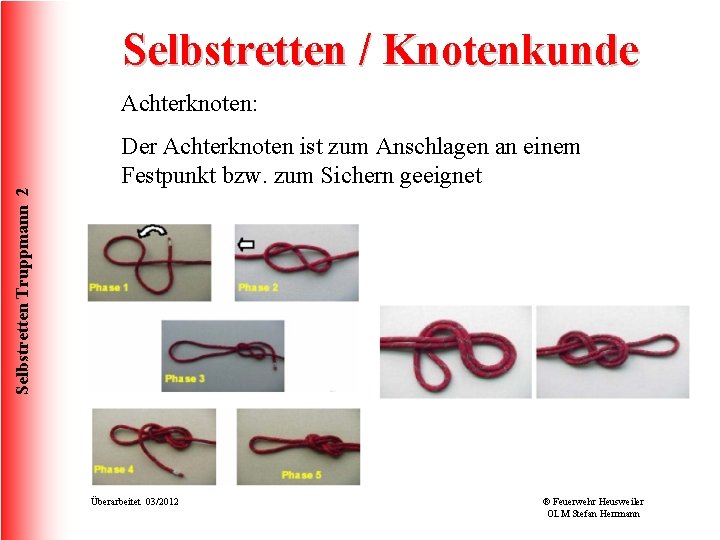 Selbstretten / Knotenkunde Selbstretten Truppmann 2 Achterknoten: Der Achterknoten ist zum Anschlagen an einem