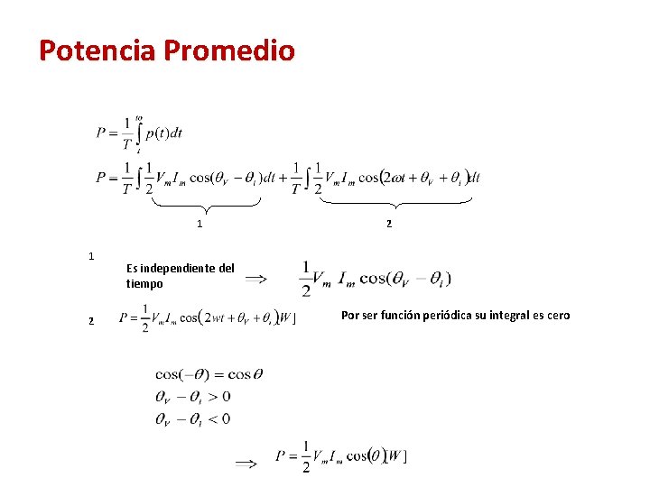 Potencia Promedio 1 1 2 2 Es independiente del tiempo Por ser función periódica