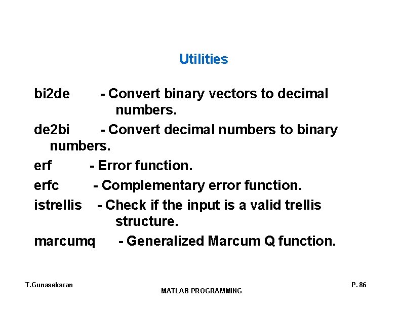 Utilities bi 2 de - Convert binary vectors to decimal numbers. de 2 bi