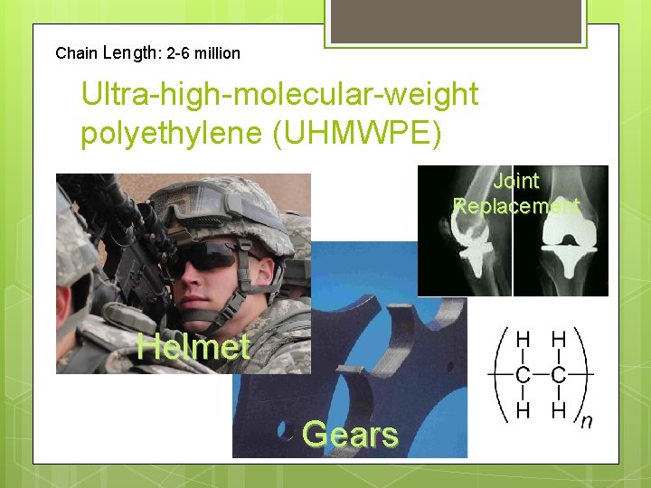 Chain Length: 2 -6 million Ultra-high-molecular-weight polyethylene (UHMWPE) Joint Replacement Helmet Gears 