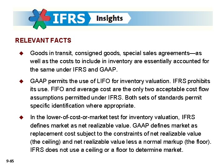 RELEVANT FACTS 9 -65 u Goods in transit, consigned goods, special sales agreements—as well