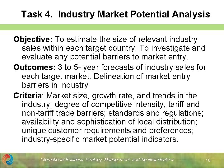 Task 4. Industry Market Potential Analysis Objective: To estimate the size of relevant industry