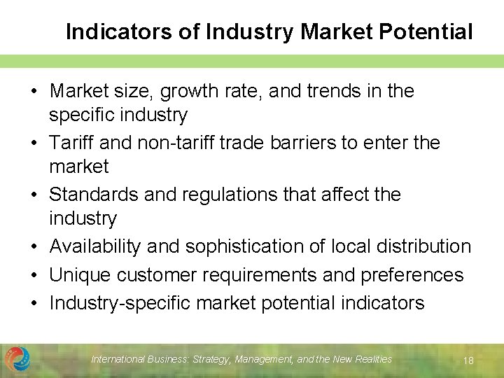 Indicators of Industry Market Potential • Market size, growth rate, and trends in the