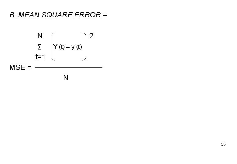 B. MEAN SQUARE ERROR = N ∑ 2 Y (t) – y (t) t=1