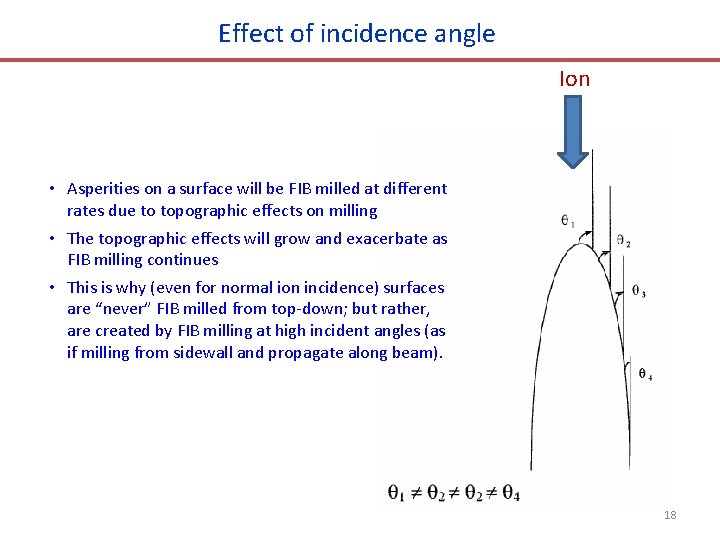 Effect of incidence angle Ion • Asperities on a surface will be FIB milled