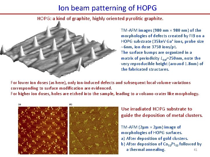 Ion beam patterning of HOPG: a kind of graphite, highly oriented pyrolitic graphite. TM-AFM