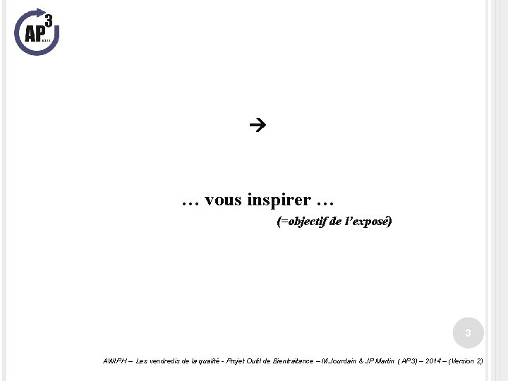  … vous inspirer … (=objectif de l’exposé) 3 AWIPH – Les vendredis de