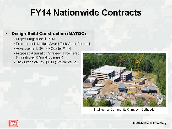 FY 14 Nationwide Contracts § Design-Build Construction (MATOC) • • • Project Magnitude: $950