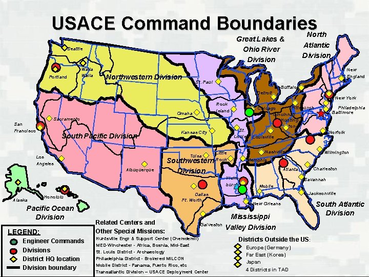 USACE Command Boundaries Great Lakes & Ohio River Division Seattle Portland Walla North Atlantic