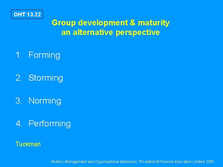 OHT 13. 22 Group development & maturity an alternative perspective 1. Forming 2. Storming