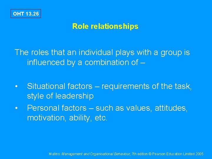 OHT 13. 26 Role relationships The roles that an individual plays with a group