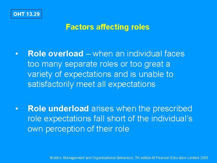 OHT 13. 29 Factors affecting roles • Role overload – when an individual faces OHT 13. 29 Factors affecting roles • Role overload – when an individual faces