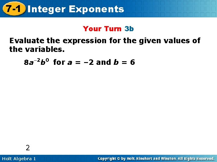 7 -1 Integer Exponents Your Turn 3 b Evaluate the expression for the given