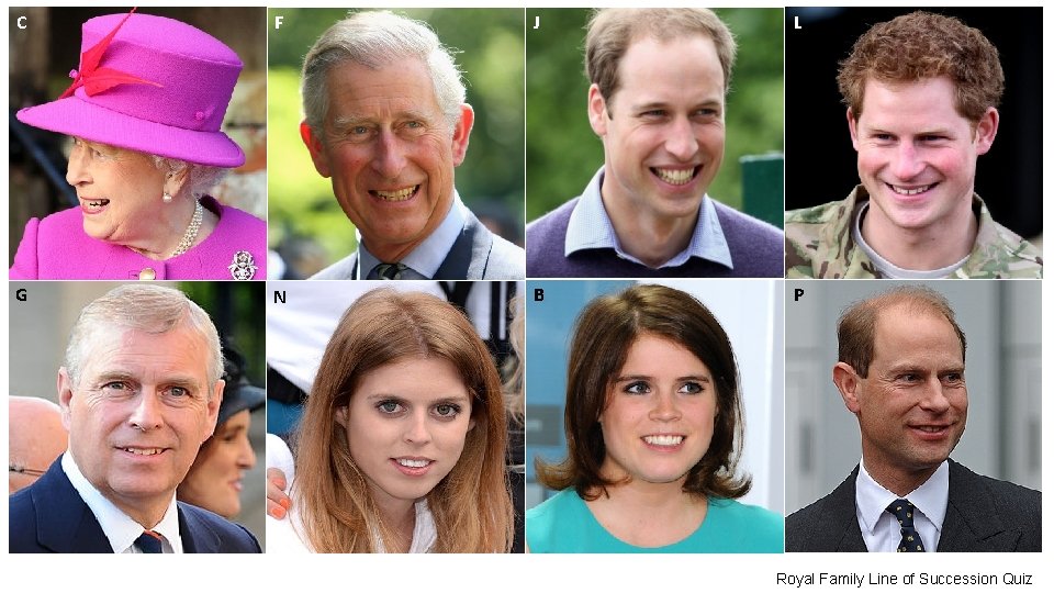 C F J L G N B P Royal Family Line of Succession Quiz