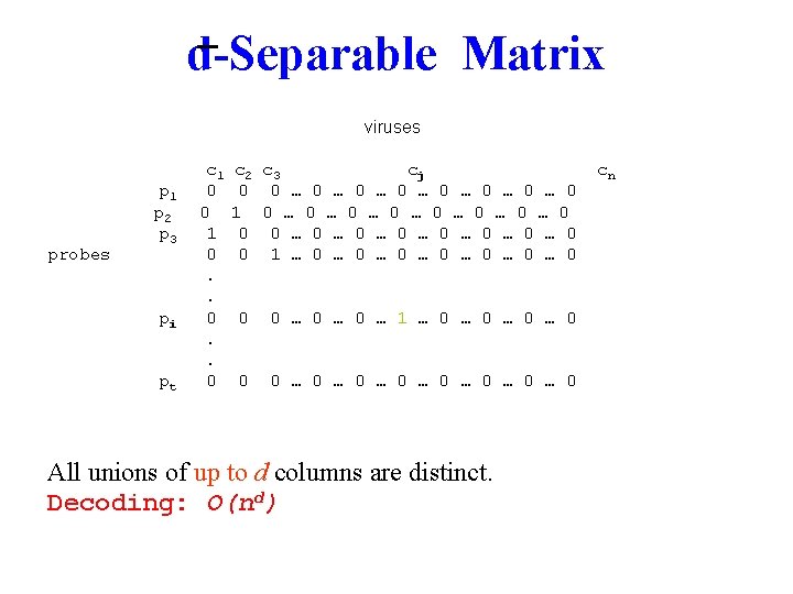 _ d-Separable Matrix viruses probes p 1 p 2 p 3 pi pt c