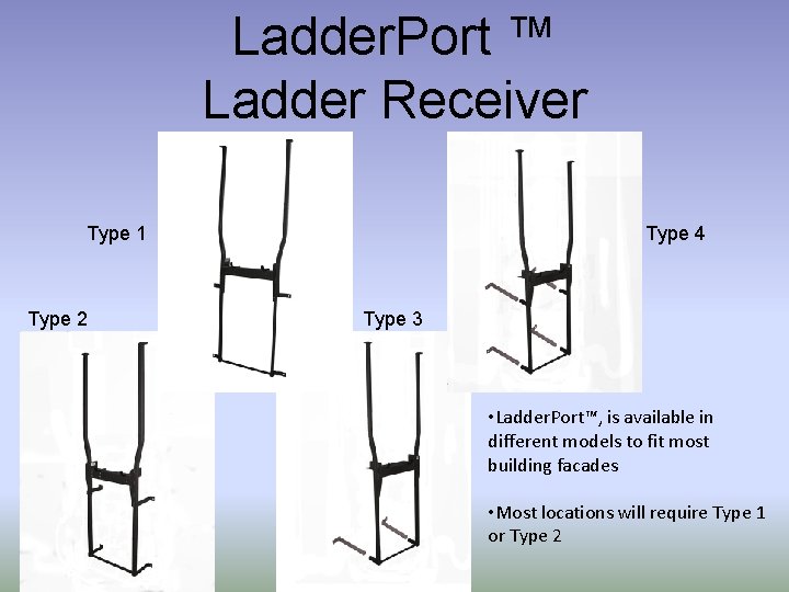 Ladder. Port ™ Ladder Receiver Type 1 Type 2 Type 4 Type 3 •