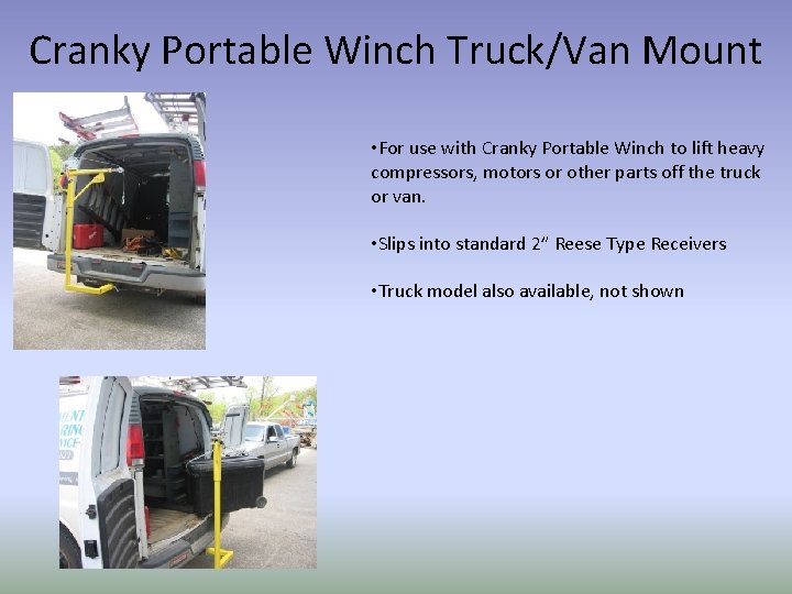 Cranky Portable Winch Truck/Van Mount • For use with Cranky Portable Winch to lift