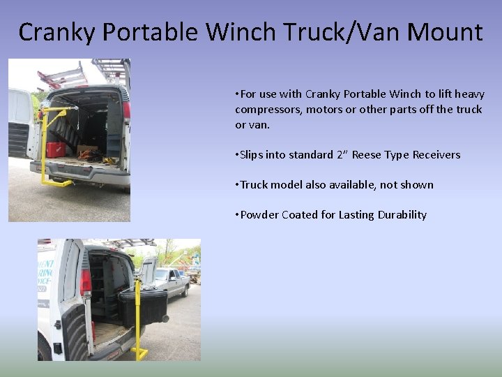 Cranky Portable Winch Truck/Van Mount • For use with Cranky Portable Winch to lift