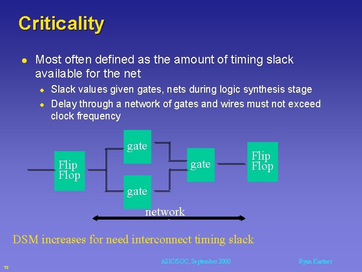 Criticality l Most often defined as the amount of timing slack available for the