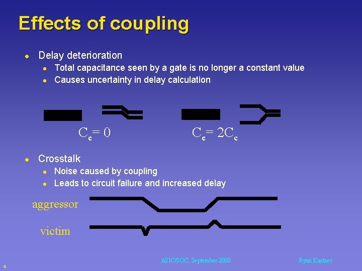 Effects of coupling l Delay deterioration l l Total capacitance seen by a gate